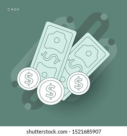Isolated coins and bills design. Concept of line icon with green theme