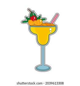 Einziger kalter tropischer Cocktail mit Kirsche und Blättern Vektor
