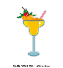 Isolated cold tropical cocktail with a cherry and leaves Vector