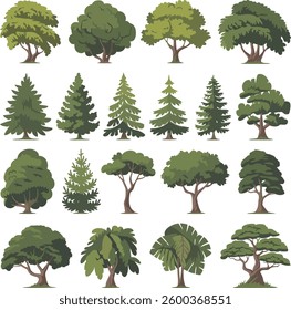 Isolated collection of green trees and foliage illustration , Isolated collection of green trees and foliage illustration