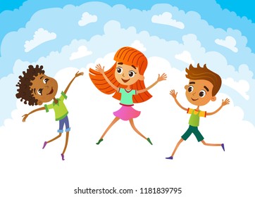 isolated collection of happy children kids in different positions vector illustration