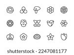 Isolated collection linear icons of flowers. Flora. Orchid, periwinkle, petunia, tradescantia, snapdragon, sunflower, tulip and more. Vector icons of flowers for web sites on white background.