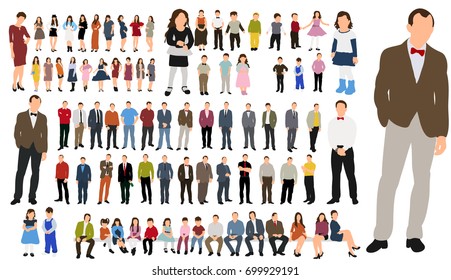  isolated, a collection of people silhouettes, flat style, isometric people