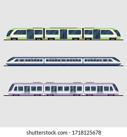 Isolated collection set of train. Have bullet train and express. Vector from illustrator program.