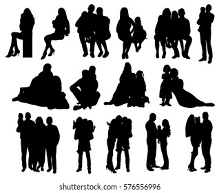 isolated collection of silhouettes family with children