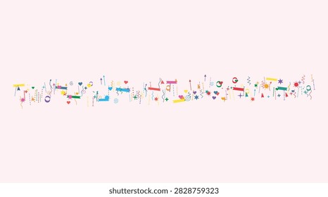 Isolated collection of vibrant geometric icons and abstract shapes on a white background, perfect for creative design projects.