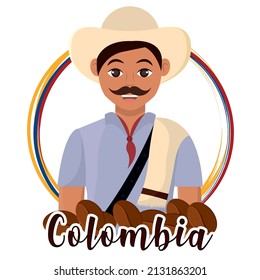 Caricatura de café colombiano aislado, ilustración de Colombia Vector