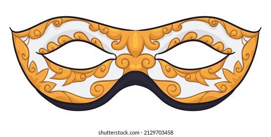 Isolated Colombina half-mask with black and beautiful golden decoration for Venice's Carnival. Design isolated in cartoon style over white background.