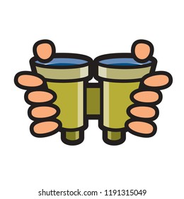 isolated color binocular with hands vector drawing