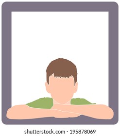 isolated color boy silhouette in window or frame