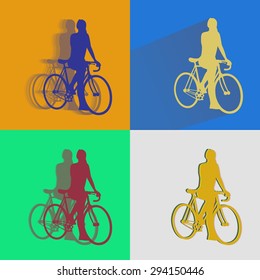 isolated color cyclists rider. set vector illustrations 