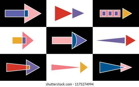 Isolated color  drawn arrows set on a black and a  white   background. Arrows vector collection. 