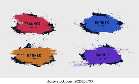 Einzeln bearbeitbare Farbe, Satz abstrakter Grunge-Rough-Rahmen-Banner-Vorlage in 4 verschiedenen Farben