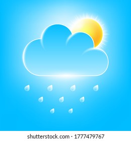 Isolated color icon of sun and rain in blue sky for web. Vector abstract background.