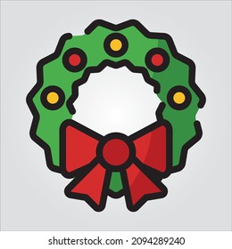 Isolated Color Outline Christmas Wreath Scalable Vector Graphic