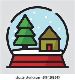 Isolated Color Outline Snow Globe Scalable Vector Graphic