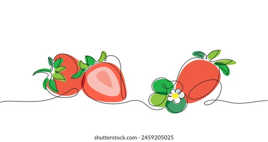 Isolated color vector illustration with strawberry and leaves in minimalist style