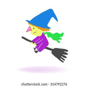 Isolated color witch cartoon, vector illustration