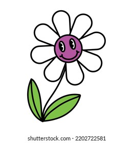 Isolated colored 60s groovy happy flower emote graffiti Vector