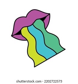 Isolated colored 60s groovy mouth emote graffiti Vector