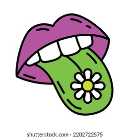 Isolated colored 60s groovy mouth emote graffiti Vector