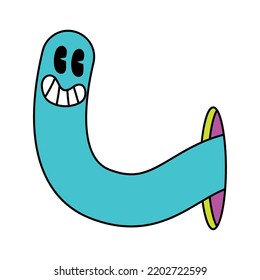 Isolated colored 60s groovy worm emote graffiti Vector
