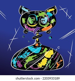 Isolated colored abstract cat animal grafitti monster Vector