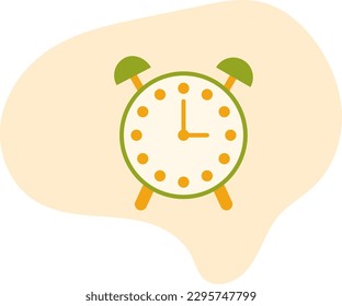 Isolated Colored Alarm Clock on Yellow Background. Vector Illustration of Orange and Green Alarm in Cartoon Style