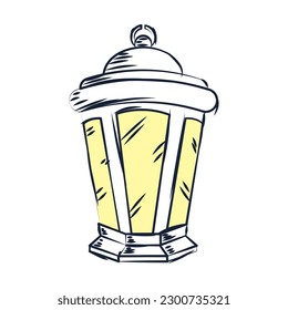 Icono de esbozo de lámpara arábiga aislada de color Vector