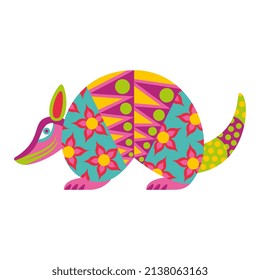 Isolated colored armadillo alebrije mexican traditional cartoon Vector illustration