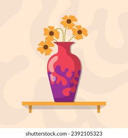 Isolated colored artisan vase with flowers icon Vector illustration