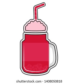 Isolated colored cherry frappe icon with a straw - Vector