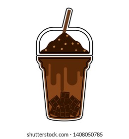 Isolated colored chocolate frappe icon with a straw - Vector illustration