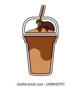 Isolated colored chocolate frappe icon with a straw - Vector illustration