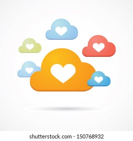 Isolated colored clouds with heart icon