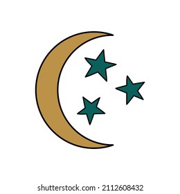 Isolated colored crescent moon icon with stars. Vector illustration.