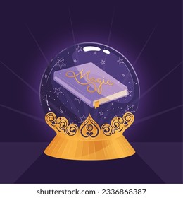 Balón de cristal de color aislado con un libro Ilustración vectorial