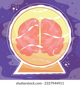 Isolated colored crystal ball with a brain inside Vector