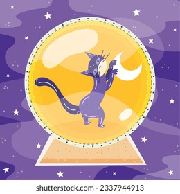 Balón de cristal de color aislado con un gato dentro del vector