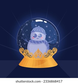 Isolated colored crystal ball with a cute snowman character Vector illustration