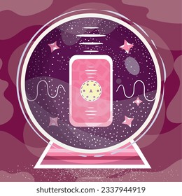 Isolated colored crystal ball with a smartphone Vector