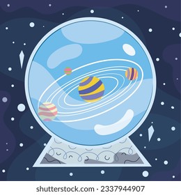 Isolated colored crystal ball with a solar system inside Vector