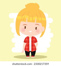 Isolated colored cute chibi female korean anime character Vector
