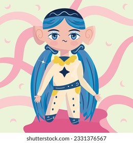 Isolated colored cute chibi female anime children hand drawn character Vector