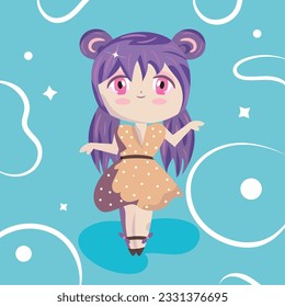 Isolated colored cute chibi female anime children hand drawn character Vector