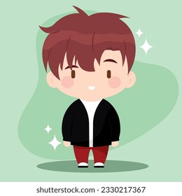 Isolated colored cute chibi male korean anime character Vector