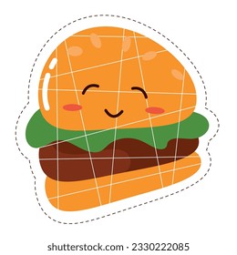 Einziger bunter, süßer Hamburger Emoji-Aufkleber Vektor