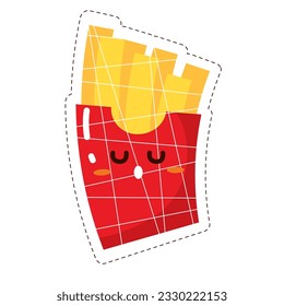 Isolated colored cute happy french fries emoji sticker Vector