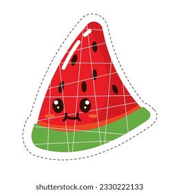 Isolated colored cute happy watermelon emoji sticker Vector