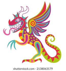 Isolated colored dragon alebrije mexican traditional cartoon Vector illustration